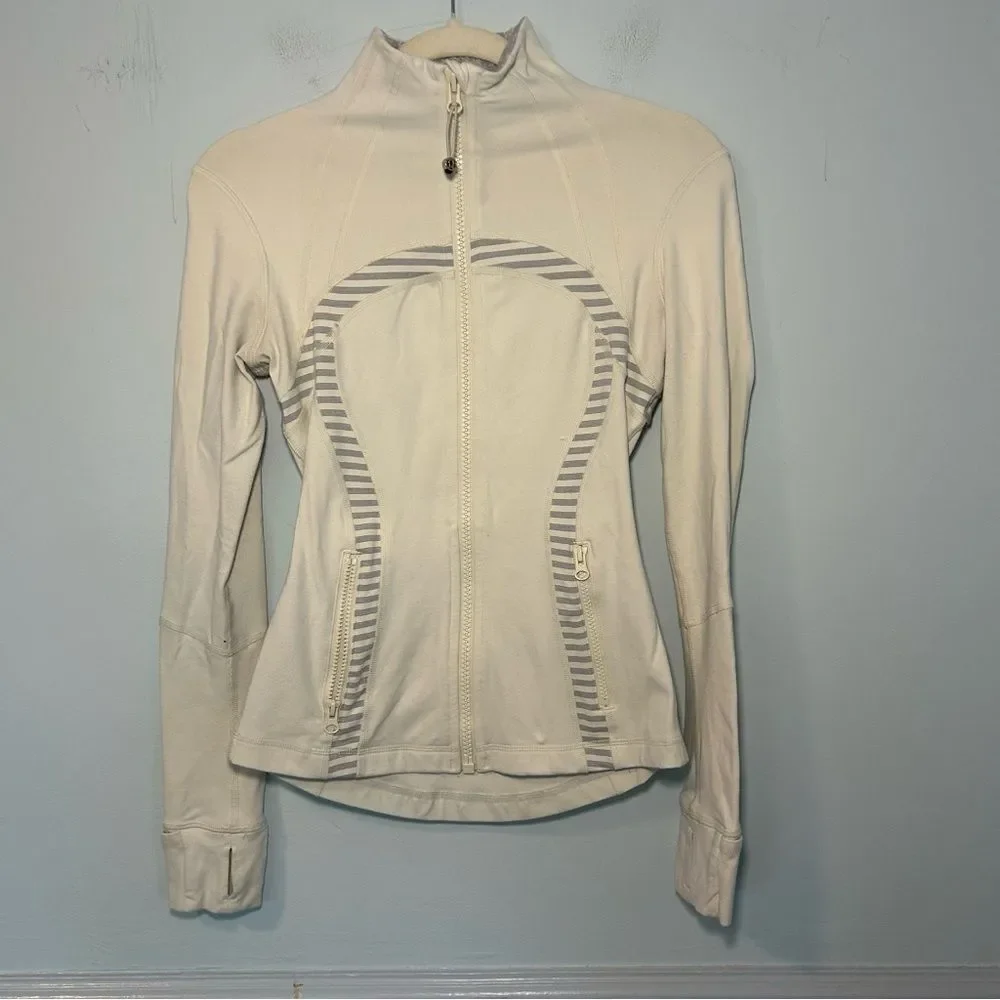 Lululemon Polar Cream Half Micro Macro Stripe Heather Silver Slate Define Jacket